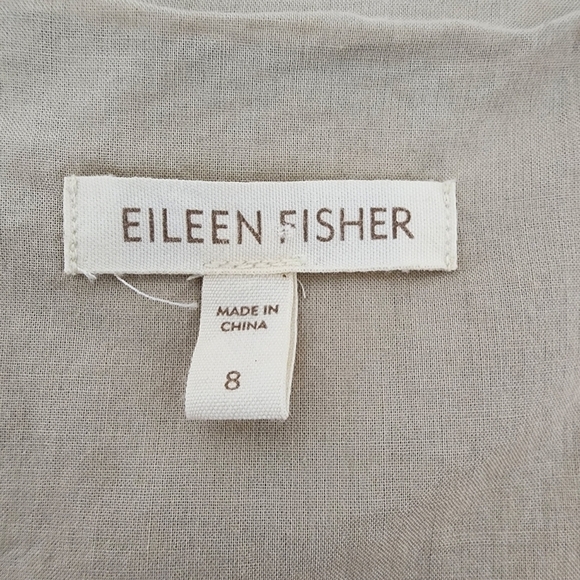 EILEEN FISHER Organic Linen Dress Sequin  Natural Tan Silver Khaki Size 8 - Picture 6 of 15